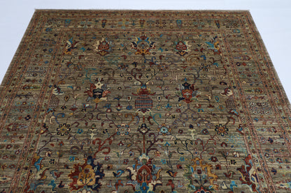 194 x 300 cm | Oriental Floral gray Afghan Tribal Hand Knotted Wool Carpet