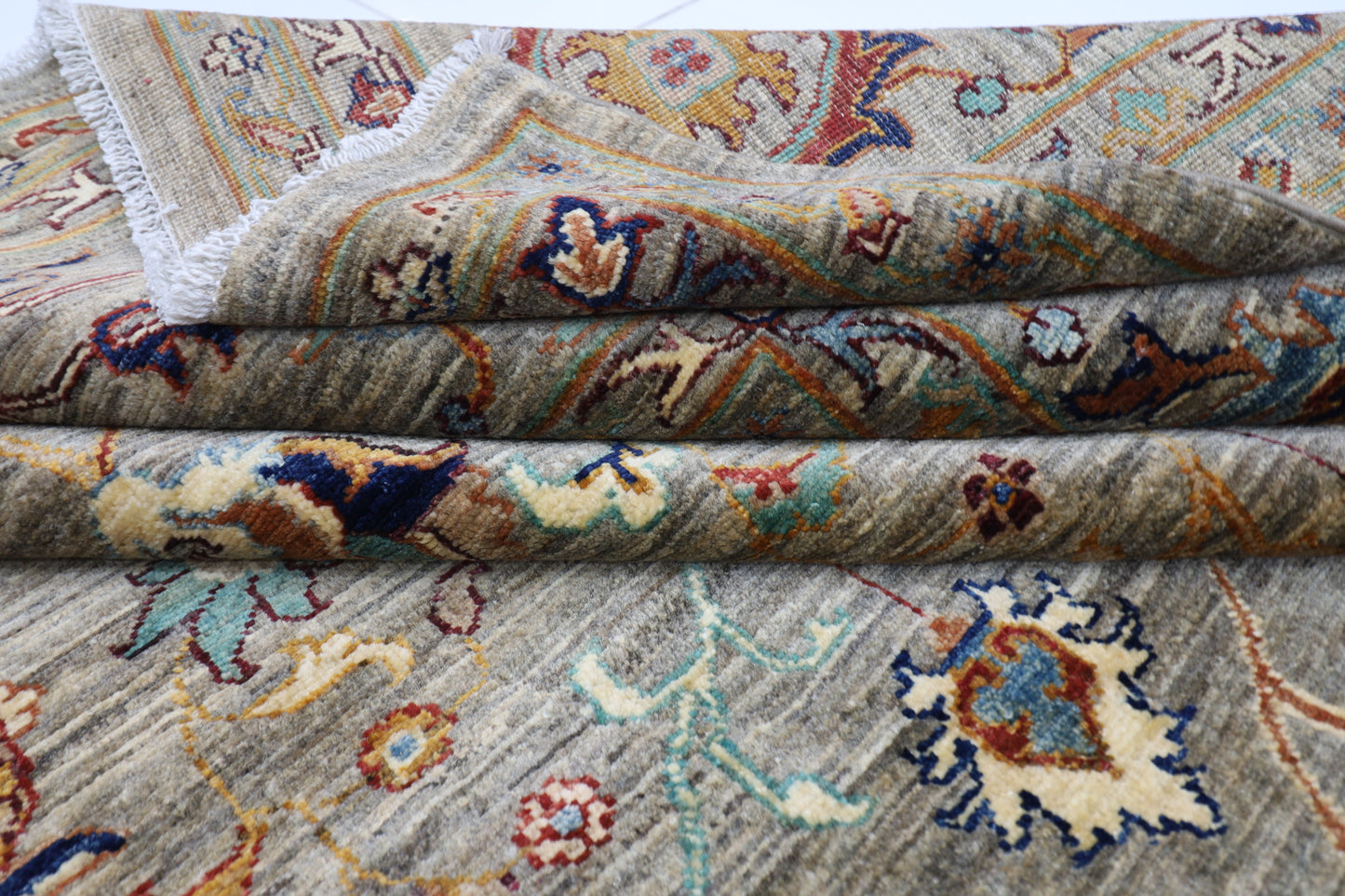 371 x 527 cm | Sultani Grey Afghan Hand Knotted Carpet Large Size Carpet