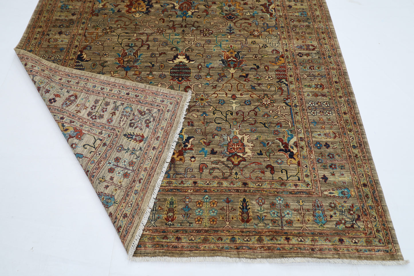 194 x 300 cm | Oriental Floral gray Afghan Tribal Hand Knotted Wool Carpet