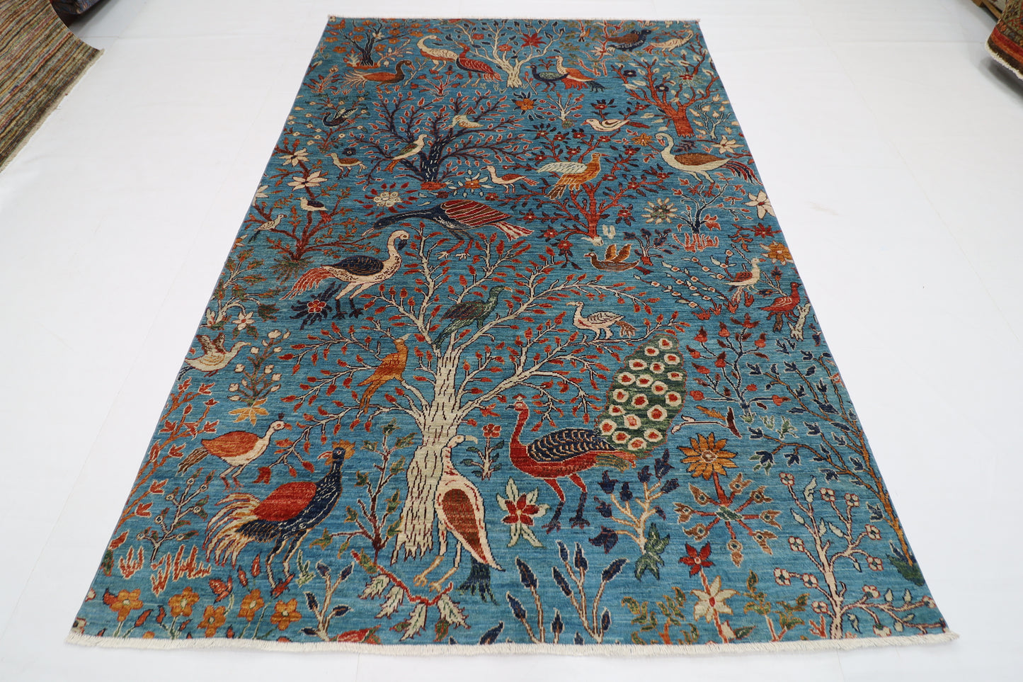 182 x 269 cm | Oriental tree of life Birds blue Afghan Tribal Hand Knotted Wool Carpet