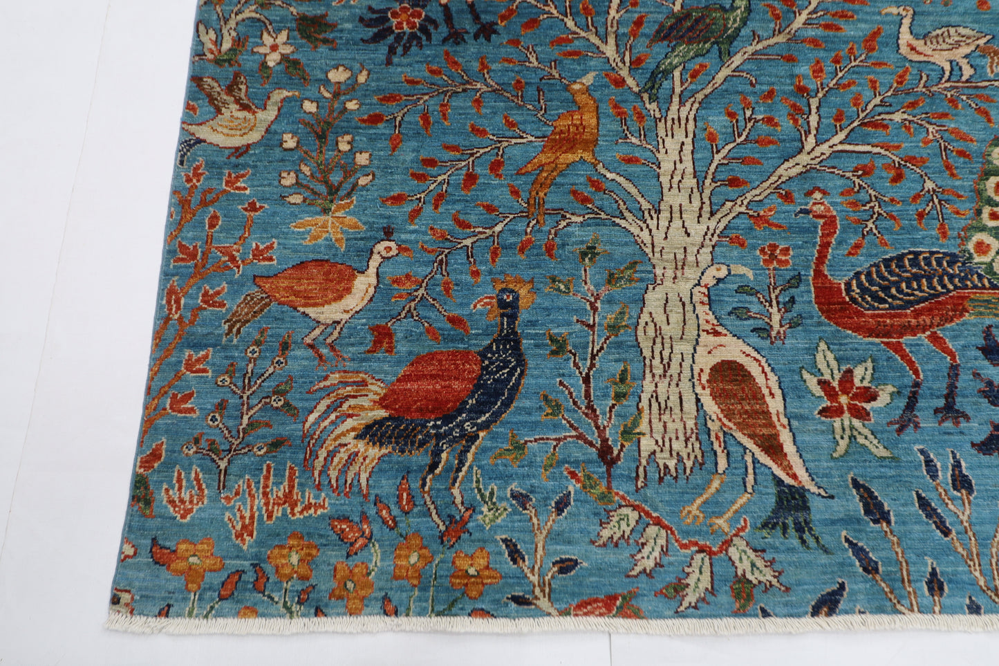 182 x 269 cm | Oriental tree of life Birds blue Afghan Tribal Hand Knotted Wool Carpet