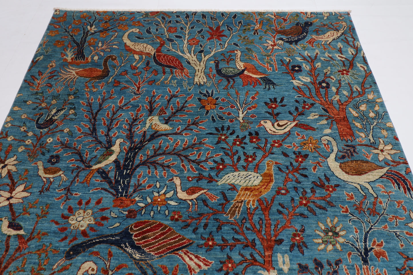 182 x 269 cm | Oriental tree of life Birds blue Afghan Tribal Hand Knotted Wool Carpet