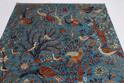182 x 269 cm | Oriental tree of life Birds blue Afghan Tribal Hand Knotted Wool Carpet