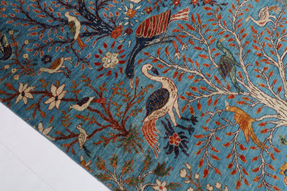 182 x 269 cm | Oriental tree of life Birds blue Afghan Tribal Hand Knotted Wool Carpet
