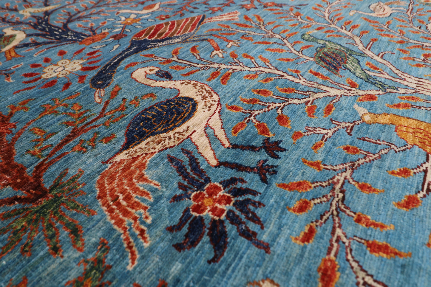 182 x 269 cm | Oriental tree of life Birds blue Afghan Tribal Hand Knotted Wool Carpet