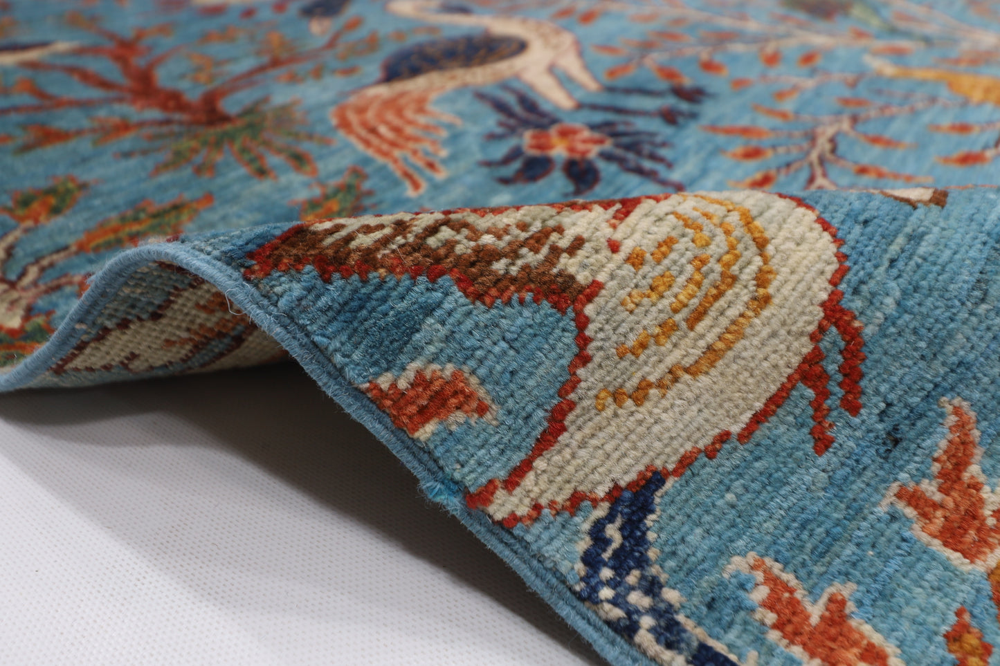 182 x 269 cm | Oriental tree of life Birds blue Afghan Tribal Hand Knotted Wool Carpet