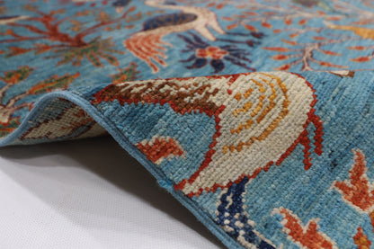 182 x 269 cm | Oriental tree of life Birds blue Afghan Tribal Hand Knotted Wool Carpet