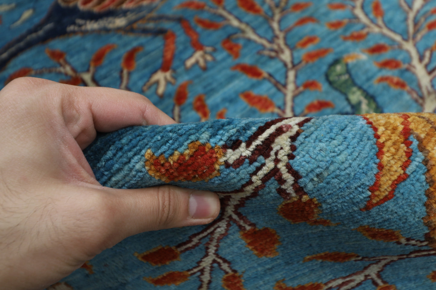 182 x 269 cm | Oriental tree of life Birds blue Afghan Tribal Hand Knotted Wool Carpet