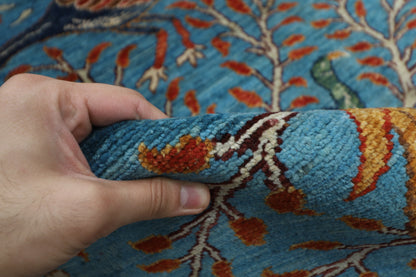 182 x 269 cm | Oriental tree of life Birds blue Afghan Tribal Hand Knotted Wool Carpet