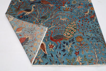 182 x 269 cm | Oriental tree of life Birds blue Afghan Tribal Hand Knotted Wool Carpet