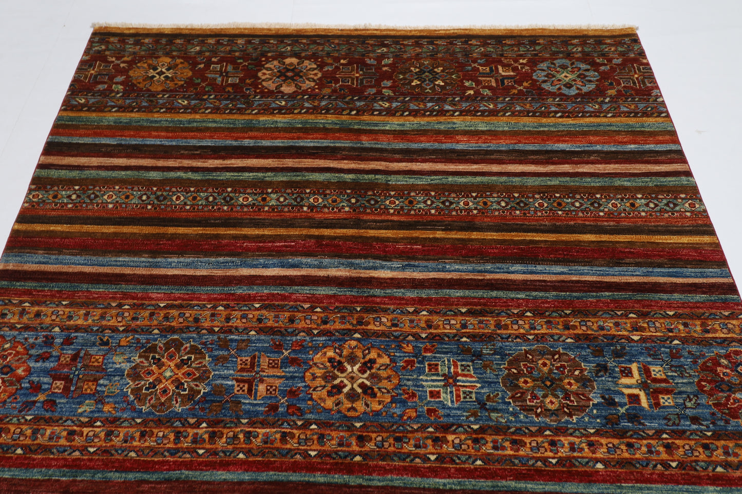 177 x 237 cm | Oriental turkish Shall Afghan Tribal Hand Knotted Wool Carpet