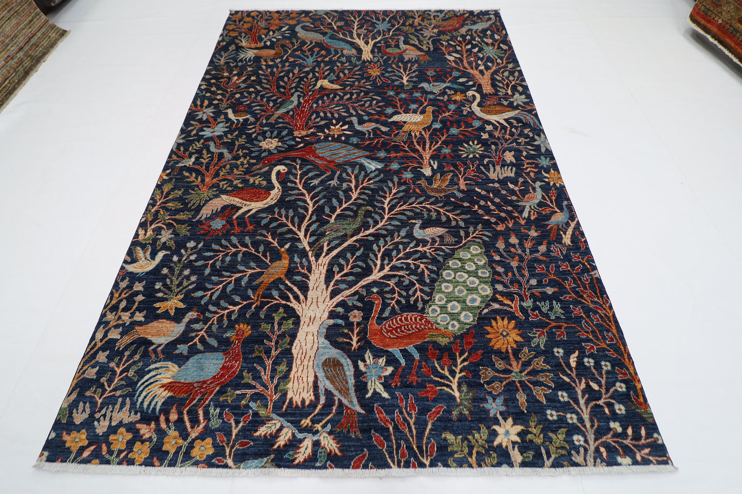 183 x 272 cm | Oriental Birds Blue Afghan Tribal Hand Knotted Wool Carpet
