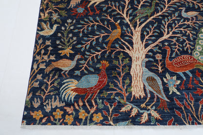 183 x 272 cm | Oriental Birds Blue Afghan Tribal Hand Knotted Wool Carpet