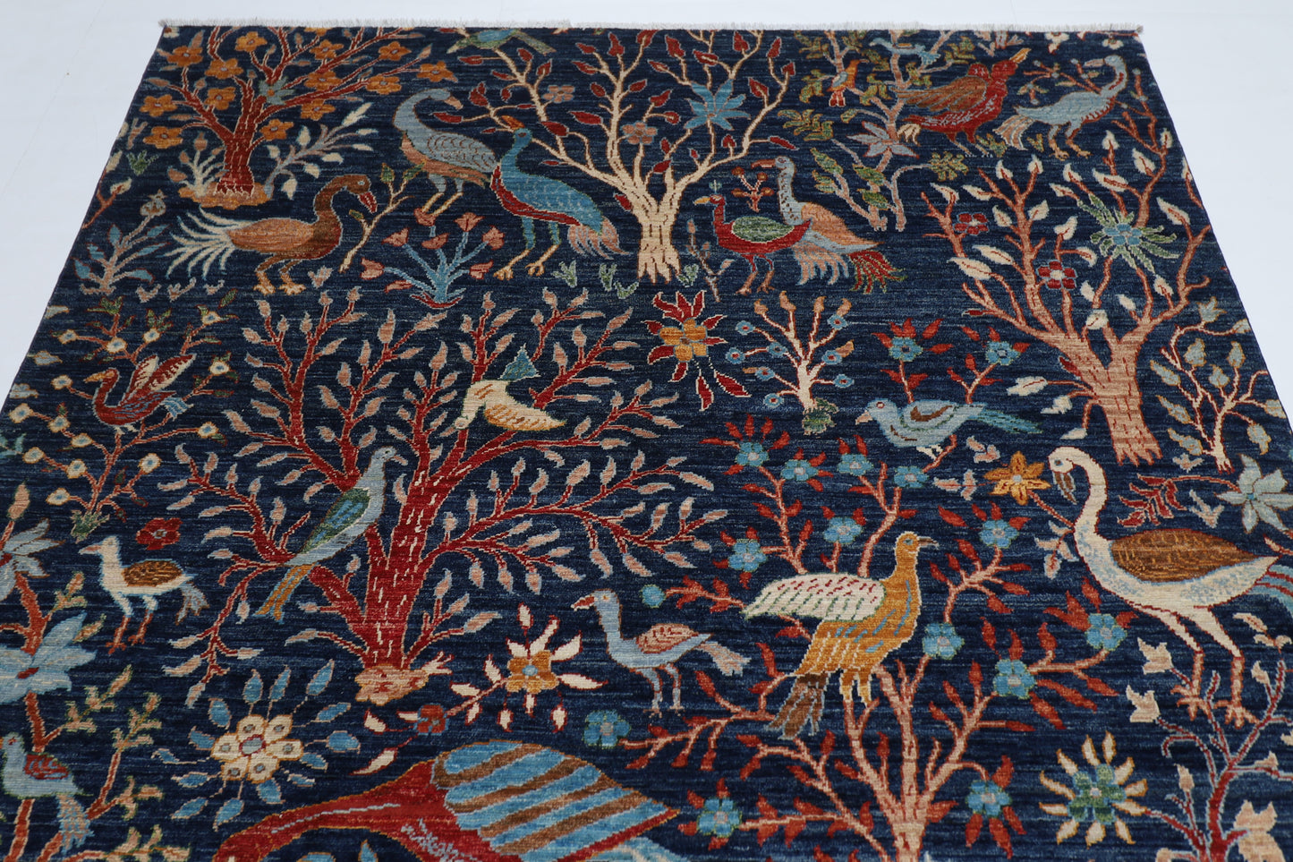 183 x 272 cm | Oriental Birds Blue Afghan Tribal Hand Knotted Wool Carpet