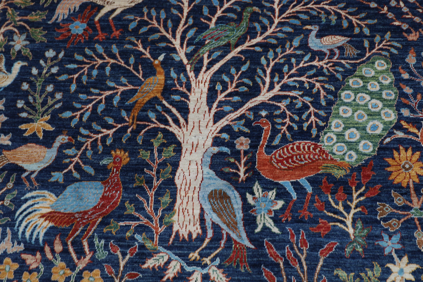 183 x 272 cm | Oriental Birds Blue Afghan Tribal Hand Knotted Wool Carpet