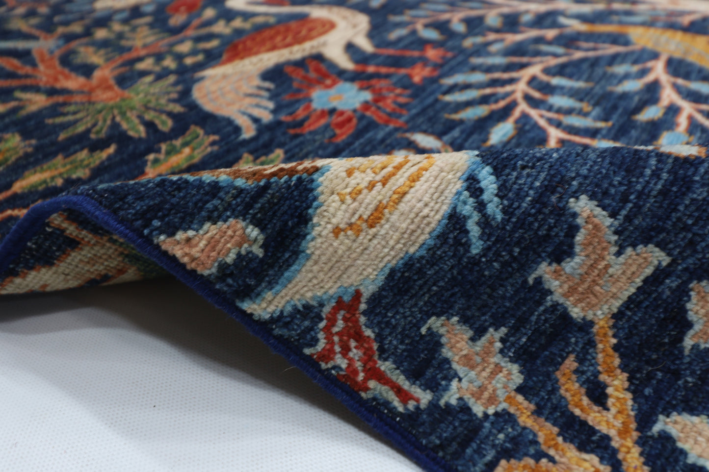 183 x 272 cm | Oriental Birds Blue Afghan Tribal Hand Knotted Wool Carpet