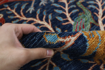 183 x 272 cm | Oriental Birds Blue Afghan Tribal Hand Knotted Wool Carpet