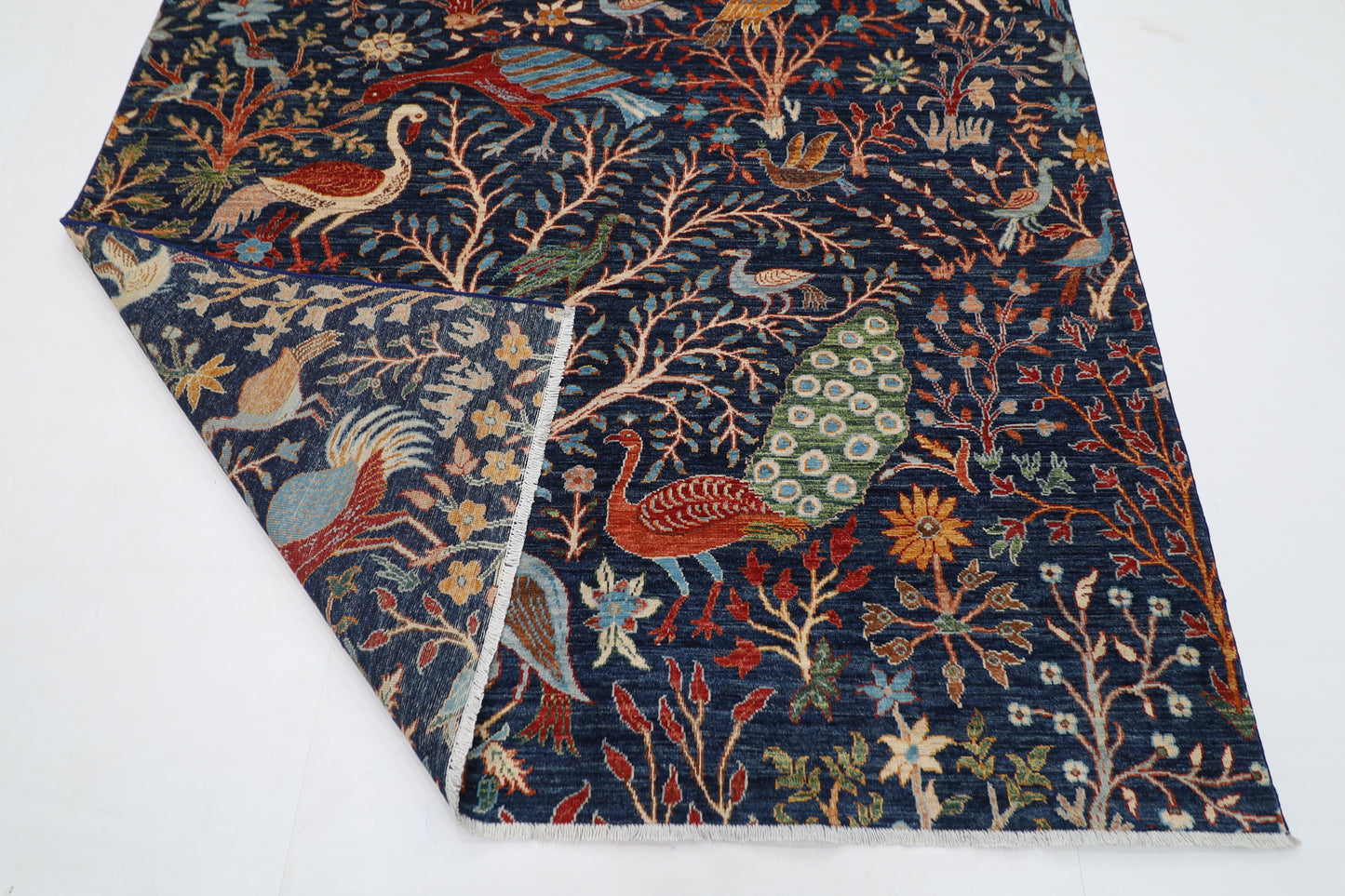 183 x 272 cm | Oriental Birds Blue Afghan Tribal Hand Knotted Wool Carpet