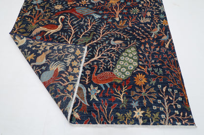 183 x 272 cm | Oriental Birds Blue Afghan Tribal Hand Knotted Wool Carpet