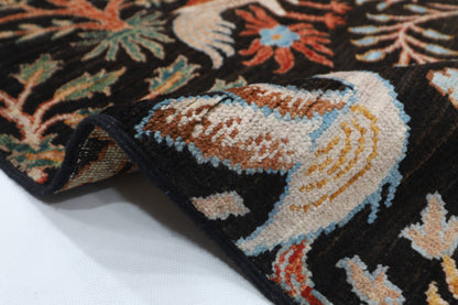 187 x 281 cm | Oriental Tree of life Birds Black Afghan Tribal Hand Knotted Wool Carpet