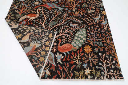 187 x 281 cm | Oriental Tree of life Birds Black Afghan Tribal Hand Knotted Wool Carpet