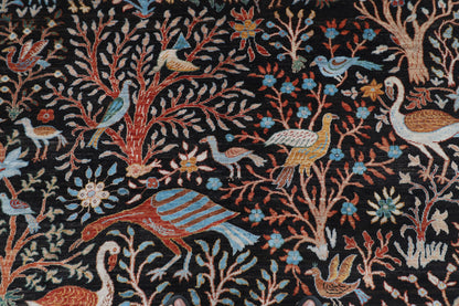 187 x 281 cm | Oriental Tree of life Birds Black Afghan Tribal Hand Knotted Wool Carpet