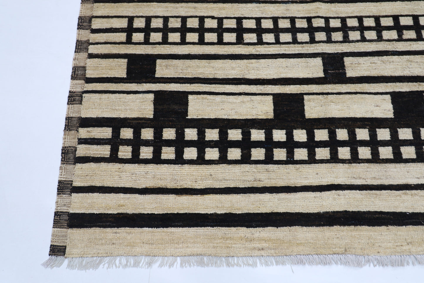 172 x 233 cm | Oriental Moroccan Style Beige Afghan Tribal Hand Knotted Wool Carpet