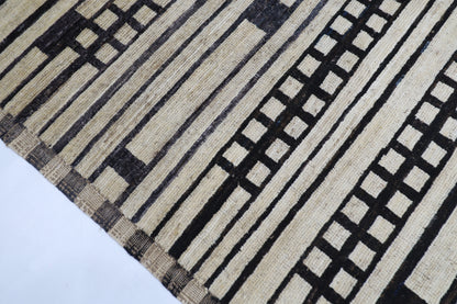 172 x 233 cm | Oriental Moroccan Style Beige Afghan Tribal Hand Knotted Wool Carpet