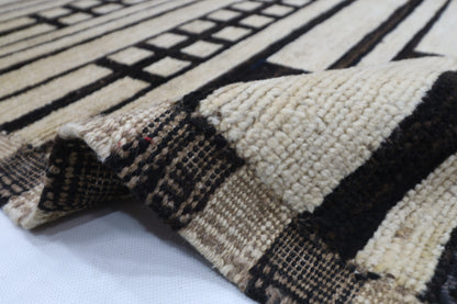 172 x 233 cm | Oriental Moroccan Style Beige Afghan Tribal Hand Knotted Wool Carpet