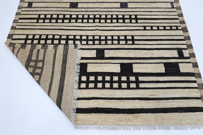 172 x 233 cm | Oriental Moroccan Style Beige Afghan Tribal Hand Knotted Wool Carpet