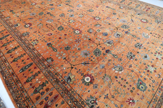 393 x 586 cm | Large Floral Afghan Veg Dye Wool carpet
