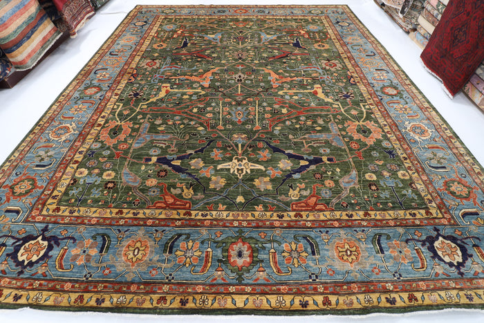 350 x 440 cm | Green Afghan Veg Dye Wool carpet