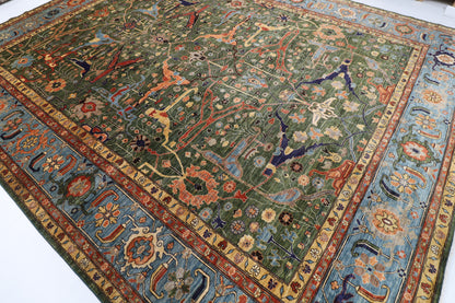 350 x 440 cm | Green Afghan Veg Dye Wool carpet