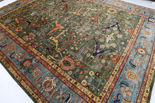350 x 440 cm | Green Afghan Veg Dye Wool carpet