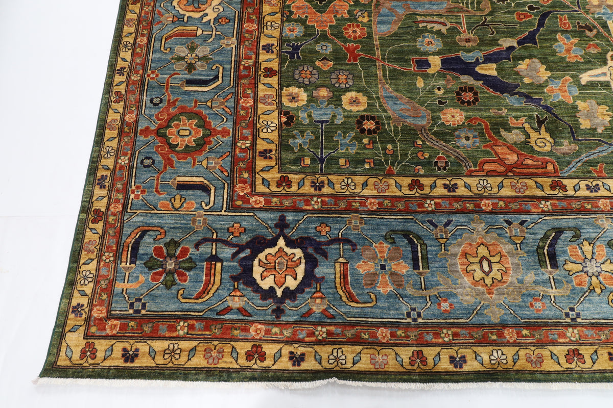 350 x 440 cm | Green Afghan Veg Dye Wool carpet