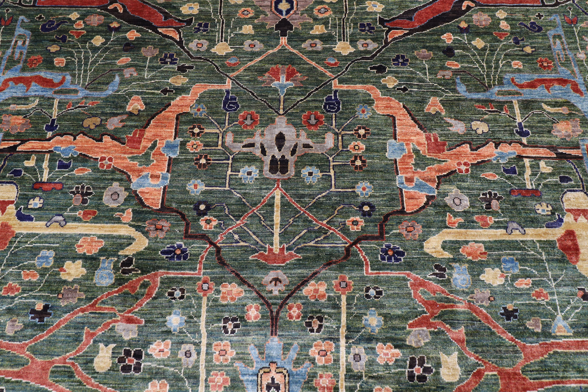 350 x 440 cm | Green Afghan Veg Dye Wool carpet