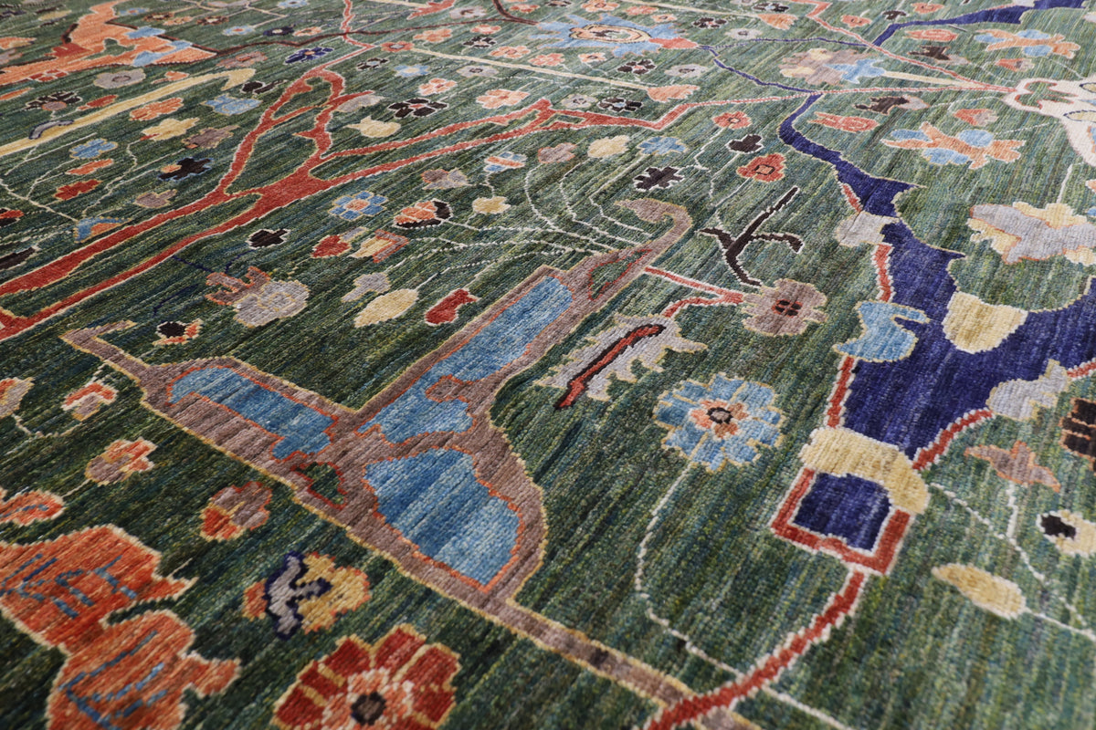 350 x 440 cm | Green Afghan Veg Dye Wool carpet