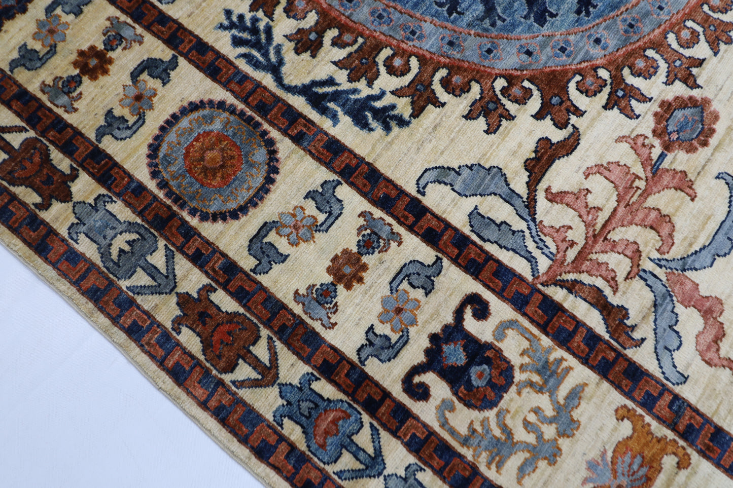 203 x 302 cm | Oriental Suzani beige Area Rug Afghan Tribal Hand Knotted Wool Carpet