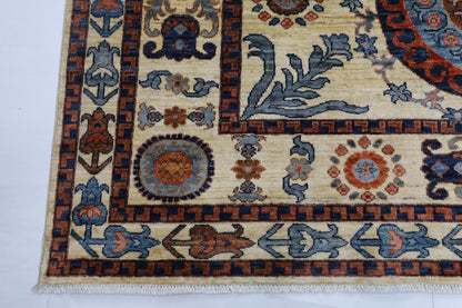 203 x 302 cm | Oriental Suzani beige Area Rug Afghan Tribal Hand Knotted Wool Carpet
