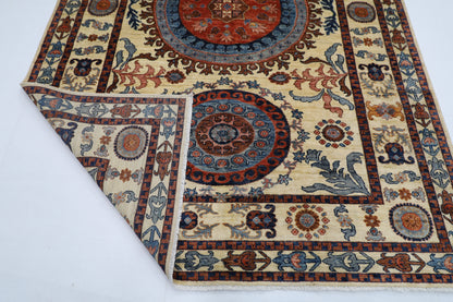 203 x 302 cm | Oriental Suzani beige Area Rug Afghan Tribal Hand Knotted Wool Carpet