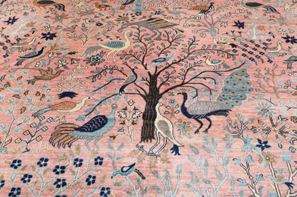 391 x 467 cm | Pink Birds Afghan Veg Dye Wool carpet