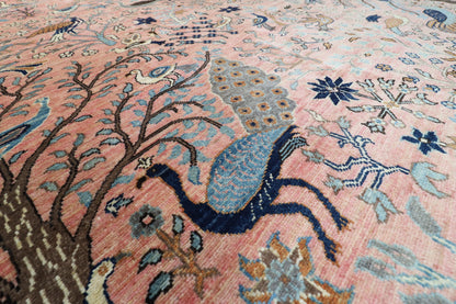 391 x 467 cm | Pink Birds Afghan Veg Dye Wool carpet