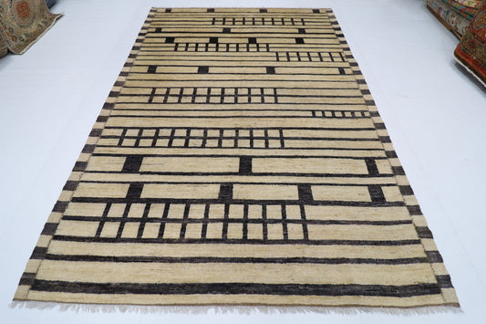 212 x 303 cm | Oriental Moroccan Beige Area Rug Afghan Tribal Hand Knotted Wool Carpet