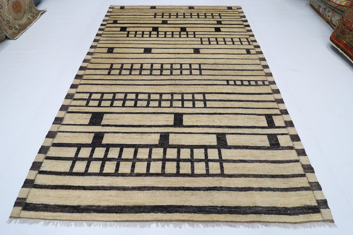 212 x 303 cm | Oriental Moroccan Beige Area Rug Afghan Tribal Hand Knotted Wool Carpet