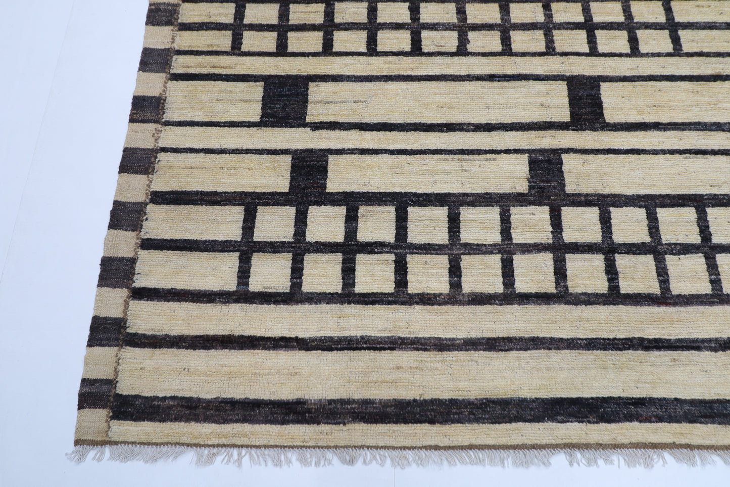 212 x 303 cm | Oriental Moroccan Beige Area Rug Afghan Tribal Hand Knotted Wool Carpet