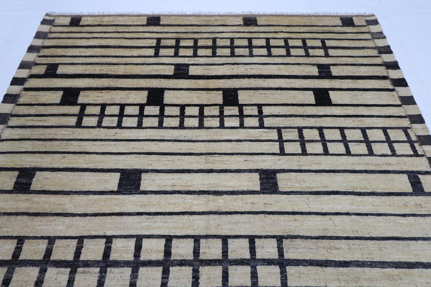 212 x 303 cm | Oriental Moroccan Beige Area Rug Afghan Tribal Hand Knotted Wool Carpet