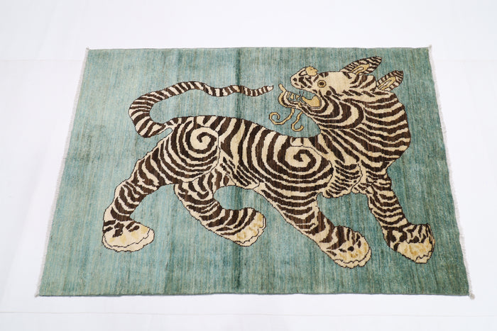 100 x 147 cm |  Oriental Tiger Animal Area Rug Afghan Hand Knotted Veg Dye Wool carpet