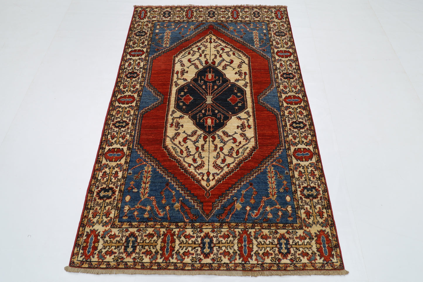 120 x 184 cm | Oriental heriz Red Area Rug Afghan Tribal Hand Knotted Wool Carpet