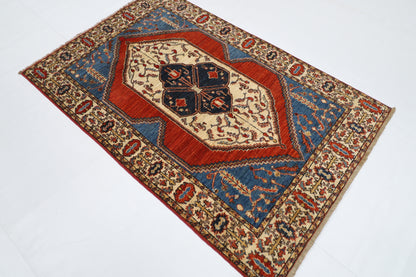120 x 184 cm | Oriental heriz Red Area Rug Afghan Tribal Hand Knotted Wool Carpet