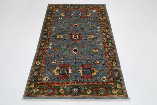 122 x 180 cm | Oriental Floral Gray Area Rug Afghan Tribal Hand Knotted Wool Carpet